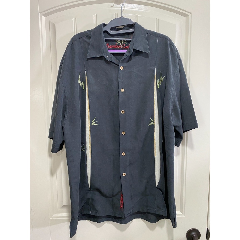 Bamboo Cay Shirt Mens Large Black Embroidered Resort Camp Button Up Casual